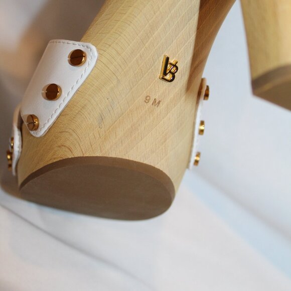 NIB VERONICA BEARD WOMEN'S LAMONT CRISS CROSS LEATHER WOOD HIGH HEEL SANDALS 9 - Picture 5 of 9